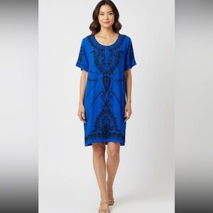 Lucky Brand Embroidered Beaded Cobalt Blue Large Shift Dress